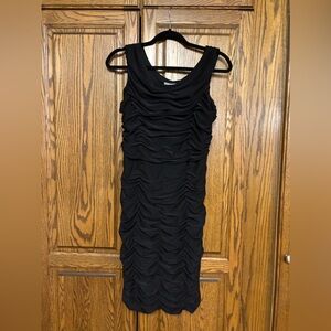 Black Ruched Midi Dress with Cowl Neck